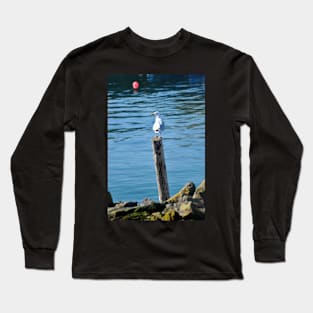 Seagull resting on a post Long Sleeve T-Shirt